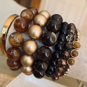 Natural Brown and Gold toned Bracelet Set